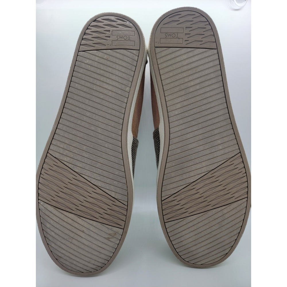 Casual Comfy Toms Men 12 Canvas Loafers Tan Olive Bubble Stitch Great Condition - Picture 14 of 15